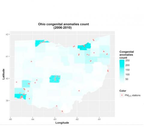 Les naissances avec anomalie congénitale sont associées à un niveau d'exposition moyen aux PM2,5 plus élevé